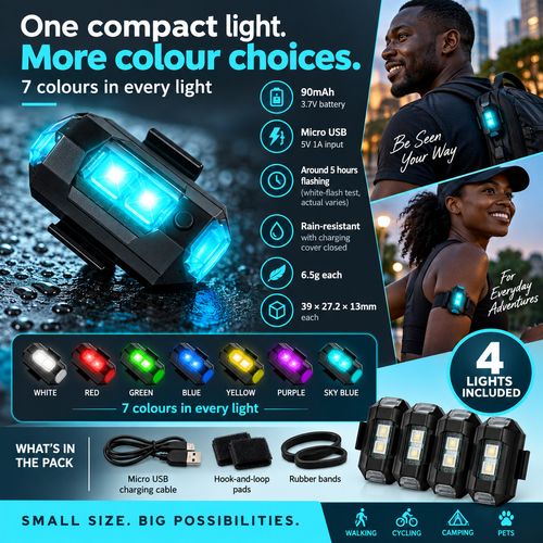 7-Colour Rechargeable Flash Lights - 4-Pack