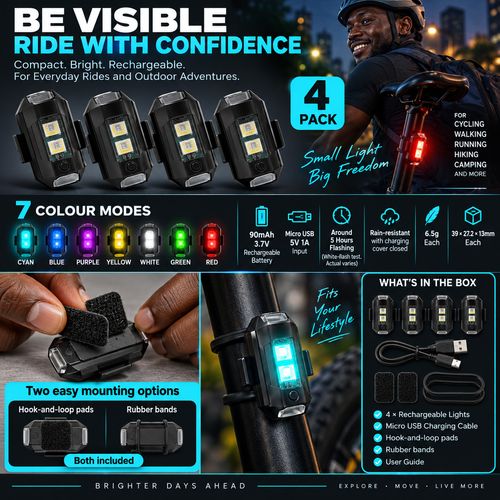 7-Colour Rechargeable Flash Lights - 4-Pack