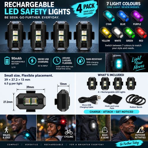 7-Colour Rechargeable Flash Lights - 4-Pack