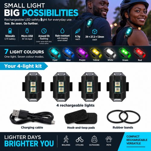 7-Colour Rechargeable Flash Lights - 4-Pack
