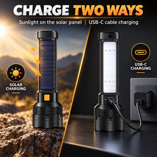 Solar Rechargeable Torch - 3 Lighting Modes