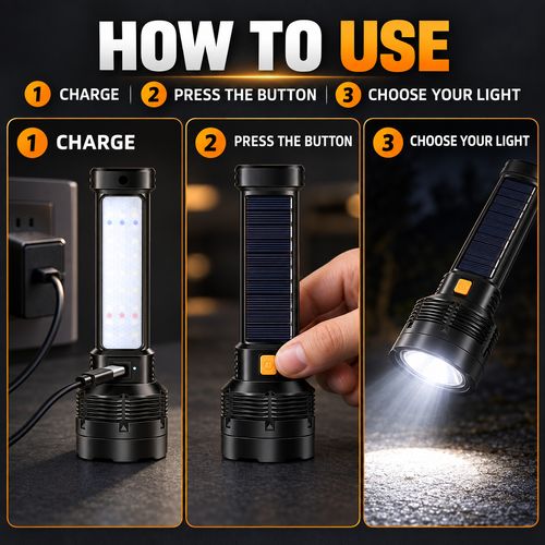 Solar Rechargeable Torch - 3 Lighting Modes