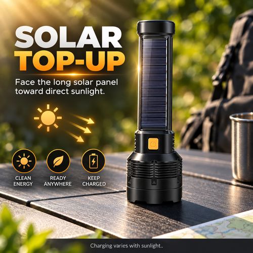 Solar Rechargeable Torch - 3 Lighting Modes