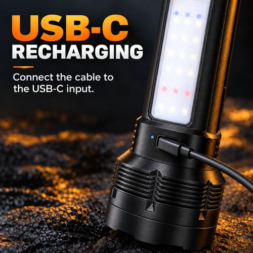 Solar Rechargeable Torch - 3 Lighting Modes