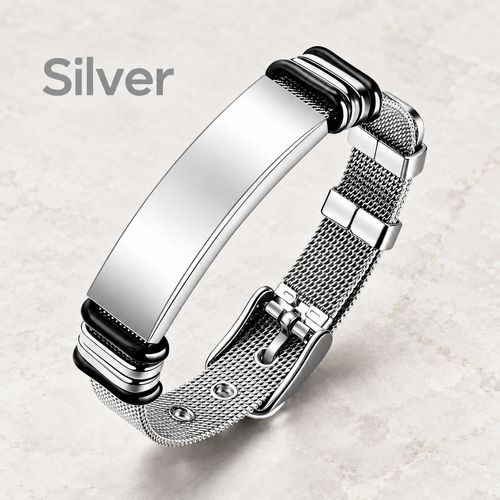 Adjustable Mesh Band Bracelet | Black & Silver