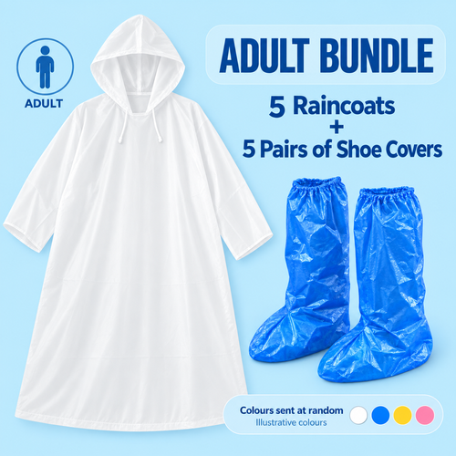 Disposable Raincoat Bundle - 5 Raincoats + 5 Pairs of Shoe Covers