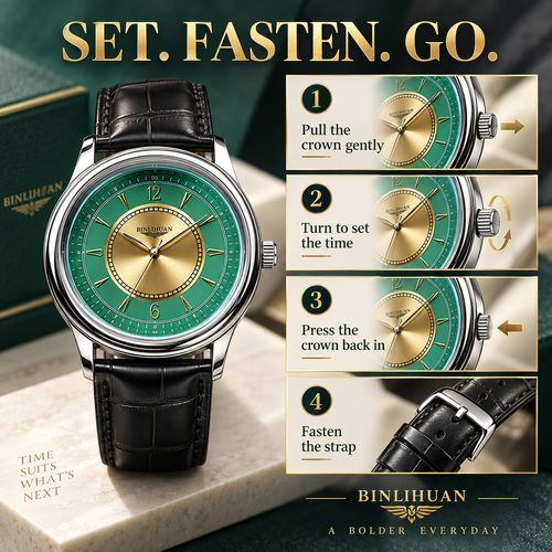 BINLIHUAN Green & Gold Dial Quartz Watch