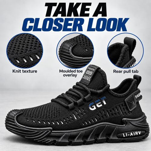 Black Breathable Knit Lace-Up Sneakers