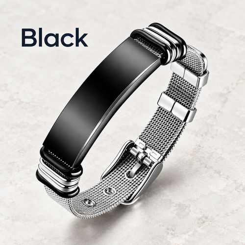 Adjustable Mesh Band Bracelet | Black & Silver
