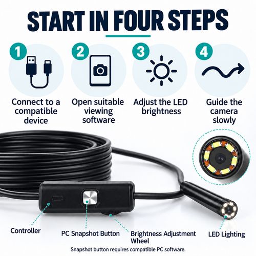 Wired Inspection Camera | Adjustable LED | 1 m & 2 m