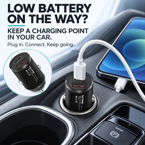 Mini USB-C & USB-A Car Charger with Pull Handle