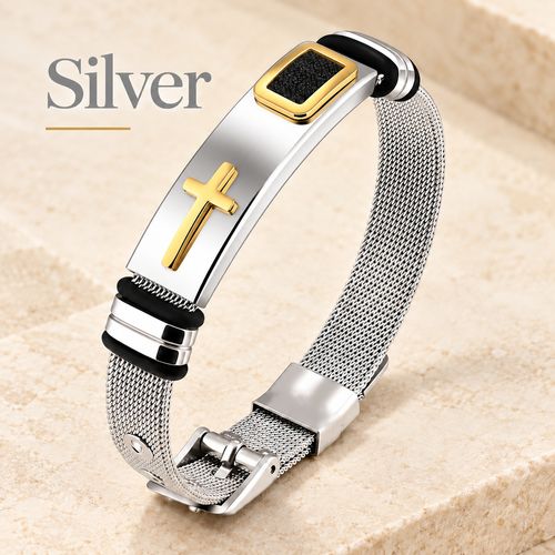 Adjustable Cross Mesh Bracelet | Black & Silver