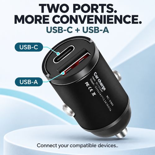 Mini USB-C & USB-A Car Charger with Pull Handle