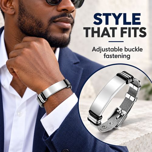 Adjustable Mesh Band Bracelet | Black & Silver
