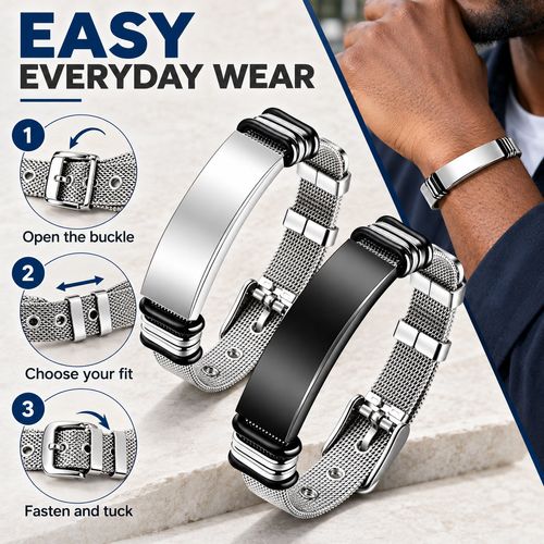 Adjustable Mesh Band Bracelet | Black & Silver