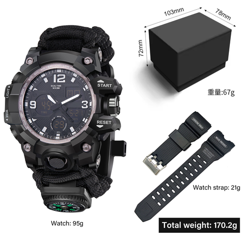 Tactical Sports Watch Military Waterproof Digital Analog Watch Men Outdoor Chronograph LED Watch with Gift Box Extra Strap 4 Colors