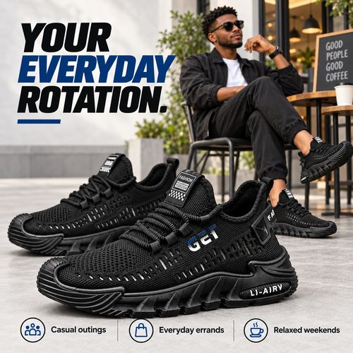 Black Breathable Knit Lace-Up Sneakers
