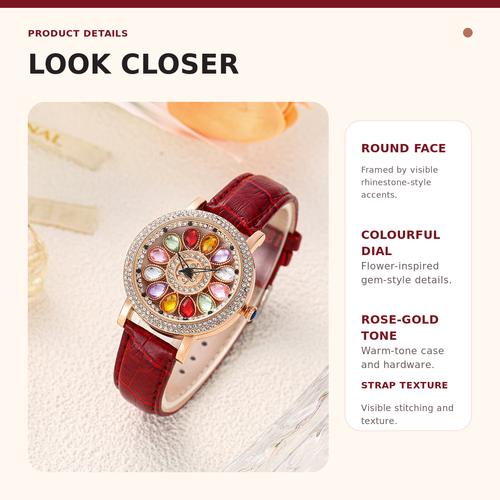 Women's Multicolour Floral Dial Sparkle Fashion Watch