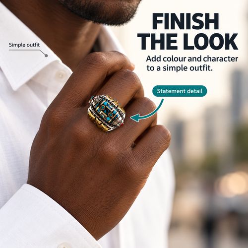 Nine-Eye Dzi Style Rotating Ring