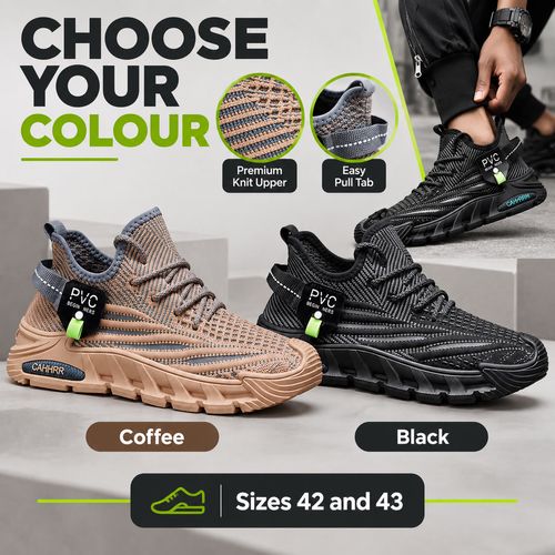 Breathable Knit Mesh Trainers | Black & Coffee