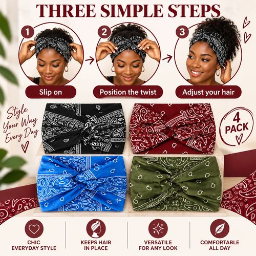 Paisley Twist Headbands | 4-Piece Colour Set