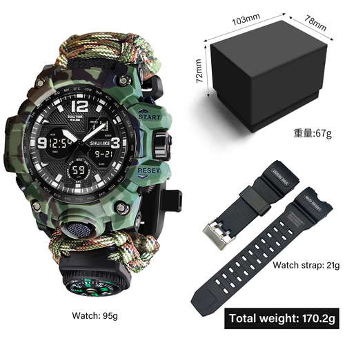 Tactical Sports Watch Military Waterproof Digital Analog Watch Men Outdoor Chronograph LED Watch with Gift Box Extra Strap 4 Colors