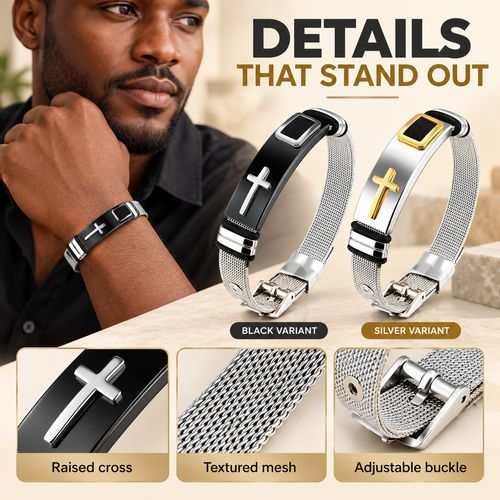 Adjustable Cross Mesh Bracelet | Black & Silver