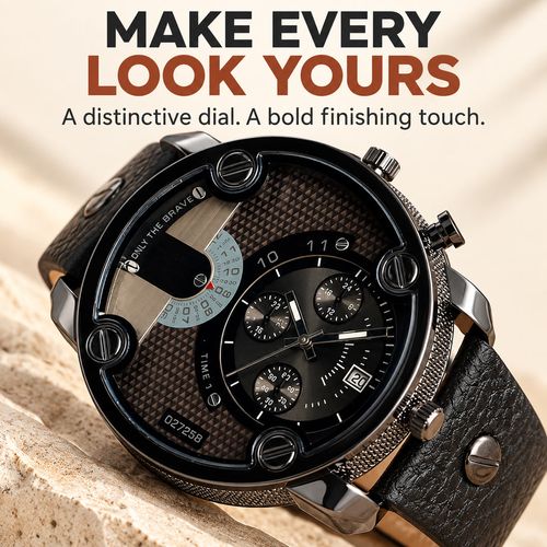 Statement Dial Watch with Rivet Strap