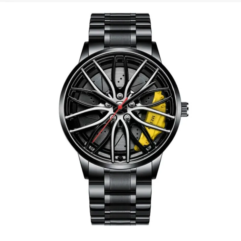 Rim Wheel Design Men Watch ⌚ Black Steel Quartz Sport Watch