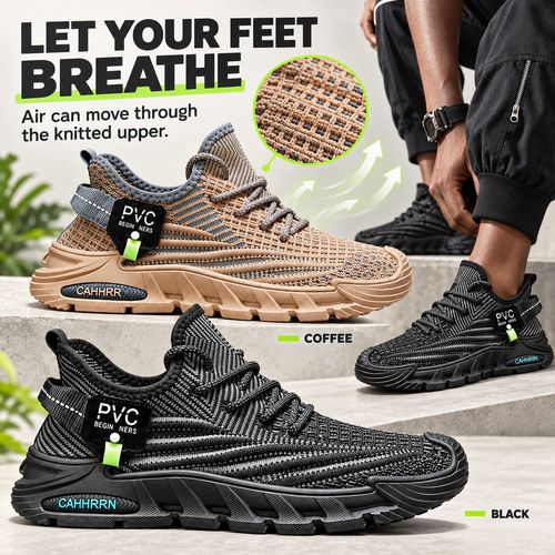 Breathable Knit Mesh Trainers | Black & Coffee