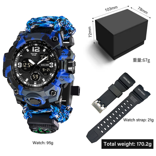 Tactical Sports Watch Military Waterproof Digital Analog Watch Men Outdoor Chronograph LED Watch with Gift Box Extra Strap 4 Colors