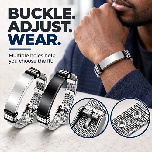 Adjustable Mesh Band Bracelet | Black & Silver