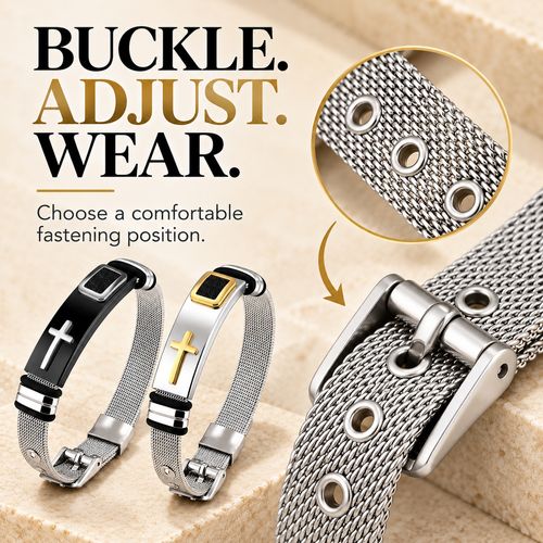 Adjustable Cross Mesh Bracelet | Black & Silver