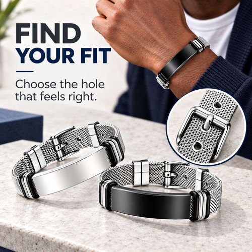 Adjustable Mesh Band Bracelet | Black & Silver