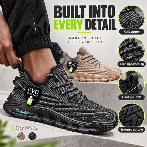 Breathable Knit Mesh Trainers | Black & Coffee