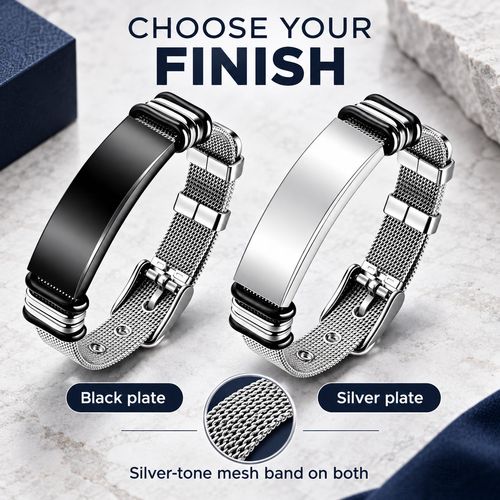 Adjustable Mesh Band Bracelet | Black & Silver