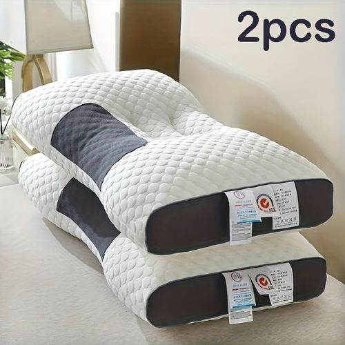 Compre 1 e Ganhe 1 Grátis, Total de 2pcs Travesseiro de Massagem de Pescoço de Tricô Macio para Casal - Suporte Ergonômico Ortopédico Ajustável, Núcleo de Travesseiro de Alta Qualidade, Capa Removível para Conforto ao Dormir