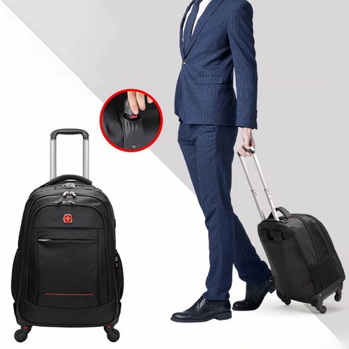 Mochila com carrinho clássica, com rodas desmontáveis, feita de material impermeável, possui compartimento para notebook, mochila com carrinho para viagens de negócios.