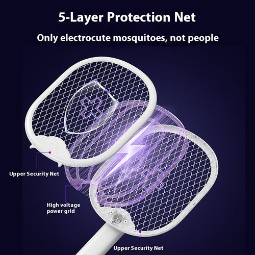 Rechargeable Electric Mosquito Swatter Racket with LED Light – White