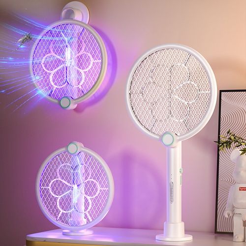 Rechargeable Electric Mosquito Swatter Racket with LED Light – White