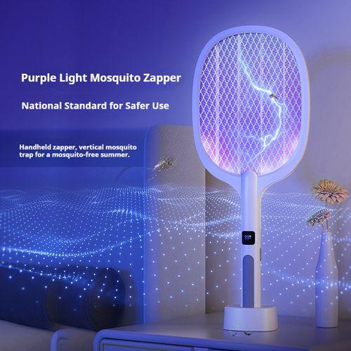Rechargeable Electric Mosquito Swatter Racket with LED Light – White