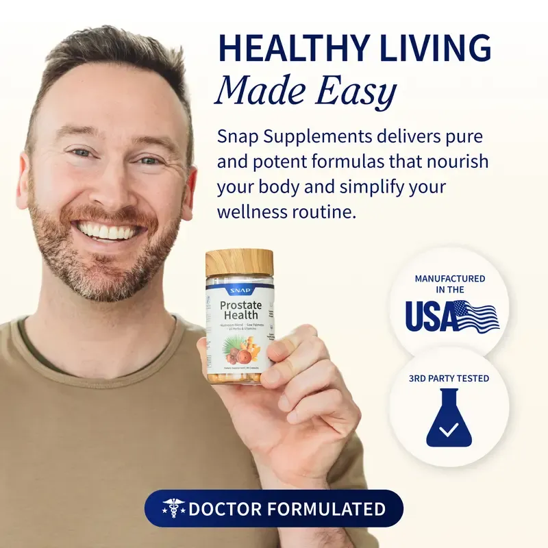 Snap Supplements - Natural Prostate Supplement for Men - Saw Palmetto Extract & Turmeric - Urinary Tract Health - 3rd party tested
