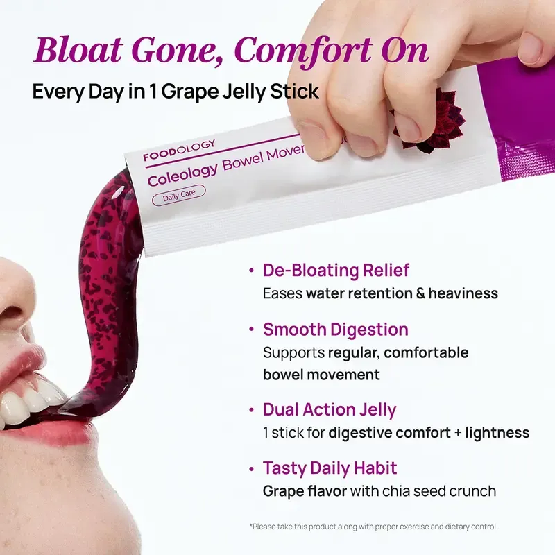 FOODOLOGY Coleology Bowel Movement Jelly | Gut Comfort Relieves Bloating and Supports more Comfortable Grape-Flavored Jelly Sticks,Fiber Supplement , Garcinia Cambogia, Collagen, Chia Seeds-1 Pack of 10