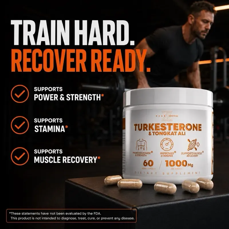 Peak Revival-X Natural Testosterone Booster for Men - Turkish Testosterone 1000 mg, Tongkat Ali, Colostrum - Enhances strength, endurance, energy, promotes recovery, builds muscle, and improves erectile function in middle-aged and older men - Eurofins tested pre-workout supplement, 60 capsules, fitness supplement, endurance supplement.