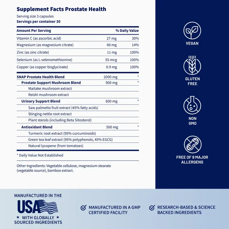 Snap Supplements - Natural Prostate Supplement for Men - Saw Palmetto Extract & Turmeric - Urinary Tract Health - 3rd party tested