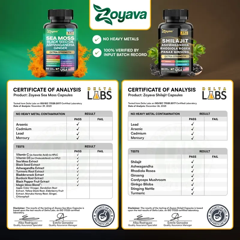 Dynamic Vitality Bundle - Zoyava Sea Moss & Shilajit Supplements - All-in-One Multivitamin Combo with Extra Strength Ingredients - MADE IN USA