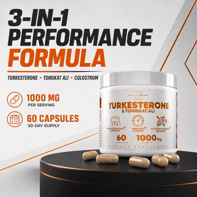 Peak Revival-X Natural Testosterone Booster for Men - Turkish Testosterone 1000 mg, Tongkat Ali, Colostrum - Enhances strength, endurance, energy, promotes recovery, builds muscle, and improves erectile function in middle-aged and older men - Eurofins tested pre-workout supplement, 60 capsules, fitness supplement, endurance supplement.