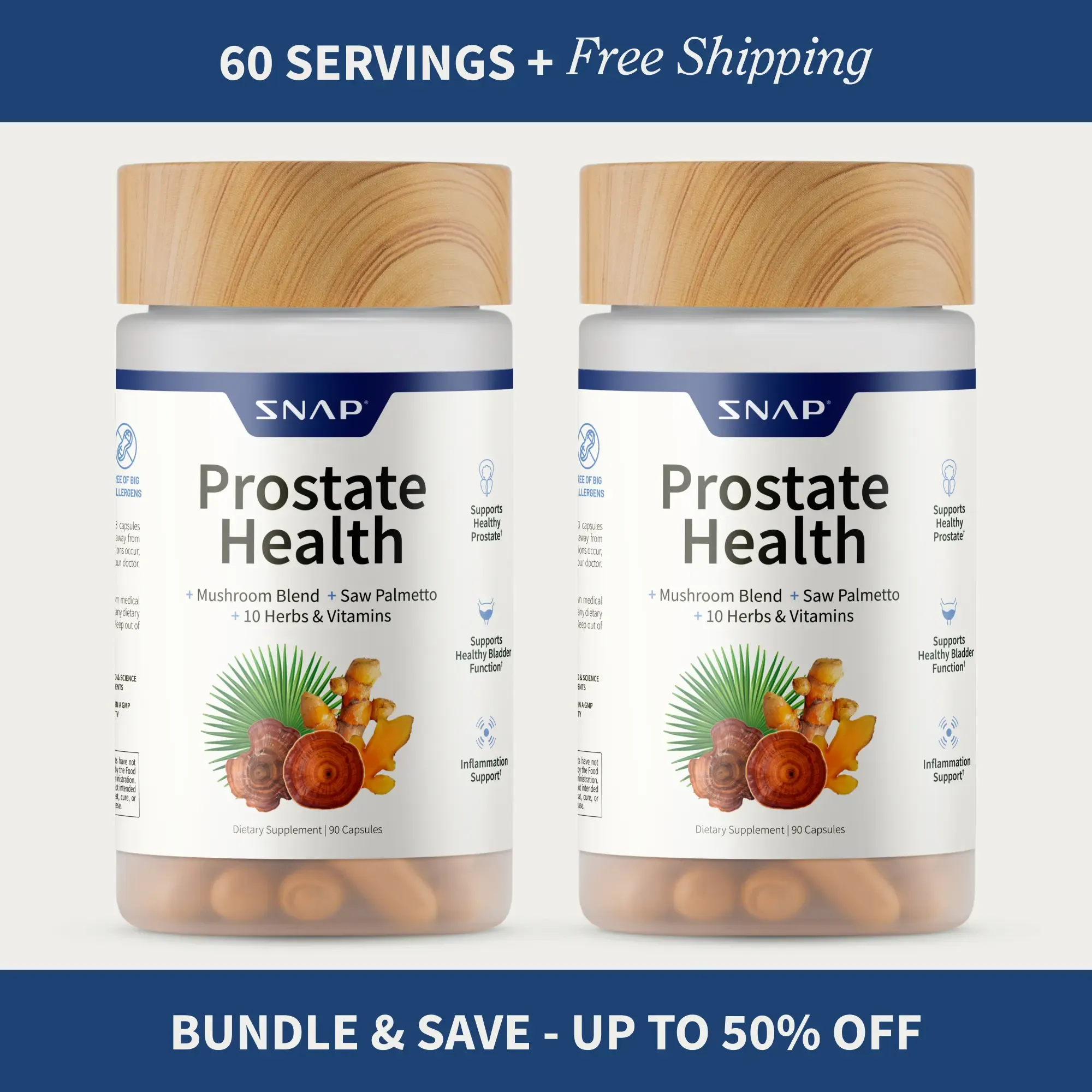 Snap Supplements - Natural Prostate Supplement for Men - Saw Palmetto Extract & Turmeric - Urinary Tract Health - 3rd party tested