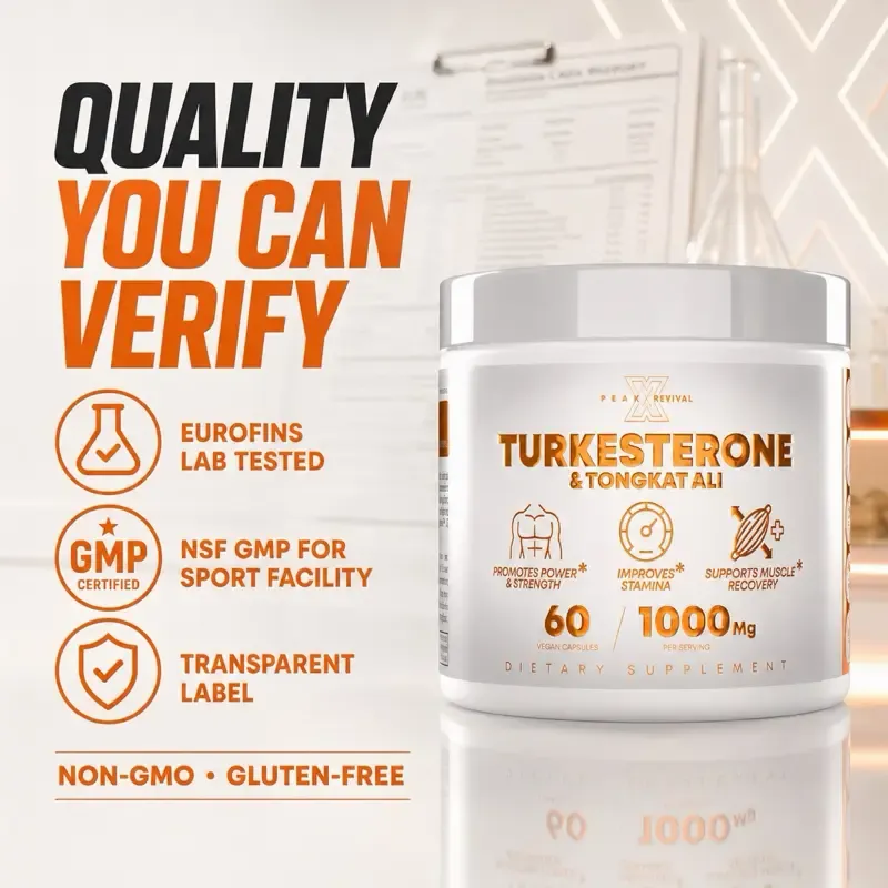 Peak Revival-X Natural Testosterone Booster for Men - Turkish Testosterone 1000 mg, Tongkat Ali, Colostrum - Enhances strength, endurance, energy, promotes recovery, builds muscle, and improves erectile function in middle-aged and older men - Eurofins tested pre-workout supplement, 60 capsules, fitness supplement, endurance supplement.