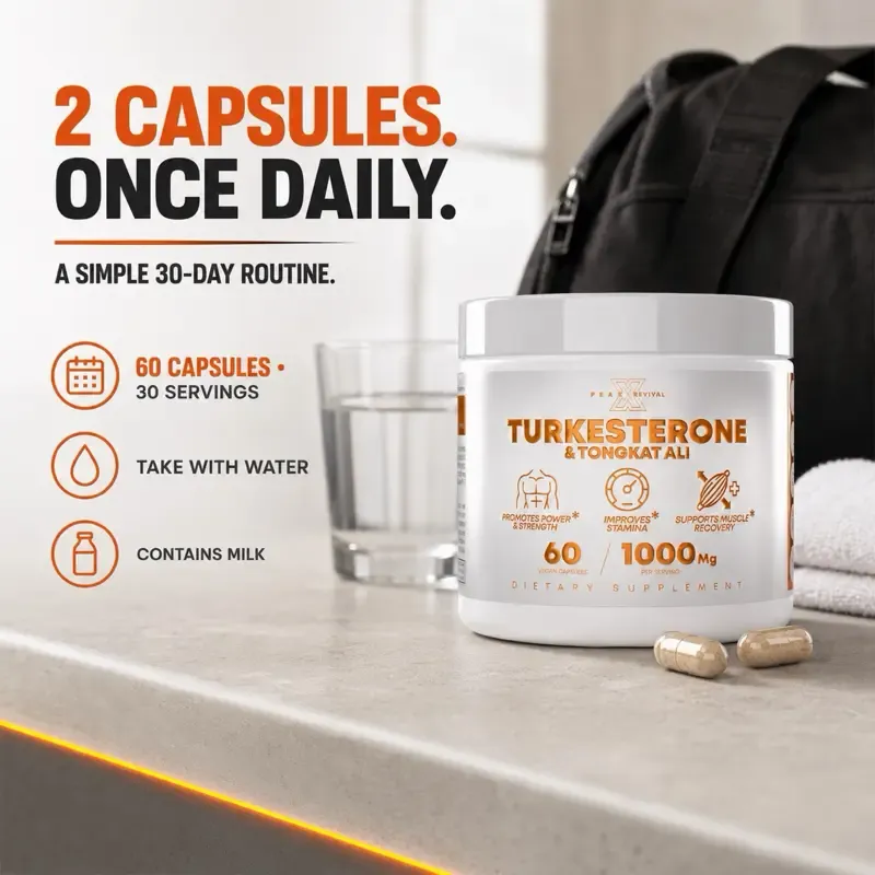Peak Revival-X Natural Testosterone Booster for Men - Turkish Testosterone 1000 mg, Tongkat Ali, Colostrum - Enhances strength, endurance, energy, promotes recovery, builds muscle, and improves erectile function in middle-aged and older men - Eurofins tested pre-workout supplement, 60 capsules, fitness supplement, endurance supplement.
